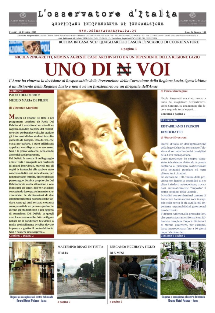 L'osservatore d'Italia edizione del 15 Ottobre 2015